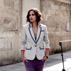 Boden Blenheim Seersucker Pin Stripe Navy Blue White Striped Blazer Like New